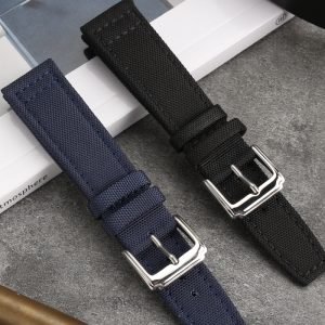 QX fancy goods fashion nylon & leather strap flat end 21mm suitable for AT2140-55L/55E with black and blue colors YHN03