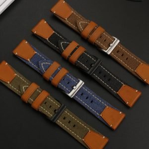 QX fancy goods high-quality Canvas and Cowhide watch strap 22mm 24mm with multiple color and stainless-steel pin buckle YHL11