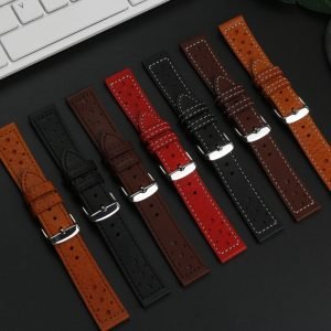 QX fancy goods high-quality soft Cowhide watch strap 20mm with multiple color and stainless-steel pin buckle butterfly buckle YHL12