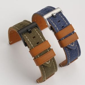 QX fancy goods high-quality Canvas and Cowhide watch strap 22mm 24mm with multiple color and stainless-steel pin buckle YHL11