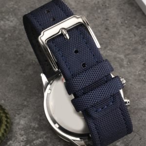 QX fancy goods fashion nylon & leather strap flat end 21mm suitable for AT2140-55L/55E with black and blue colors YHN03