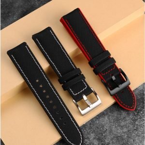 QX fancy goods high-quality Fibrous nylon + silicone rubber strap 19mm 20mm 21mm 22mm 23mm 24mm with Pin buckle and butterfly buckle YHR04