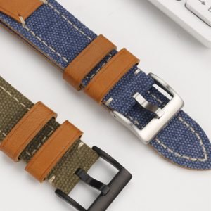 QX fancy goods high-quality Canvas and Cowhide watch strap 22mm 24mm with multiple color and stainless-steel pin buckle YHL11