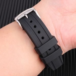 QX fancy goods high-quality Silicone rubber strap with curved end 22mm wide black and blue with Pin buckle YHR07