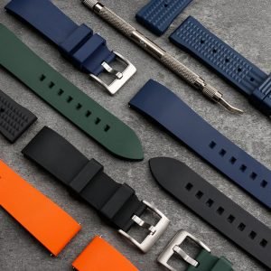 QX fancy goods high-quality soft Fluororubber strap curved end 20mm with 5 colors butterfly buckle and Pin buckle YHR013