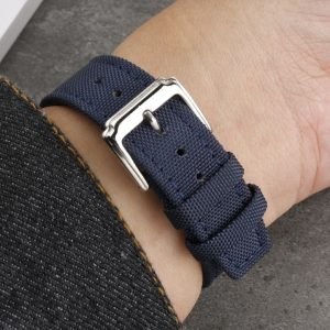 QX fancy goods fashion nylon & leather strap flat end 21mm suitable for AT2140-55L/55E with black and blue colors YHN03
