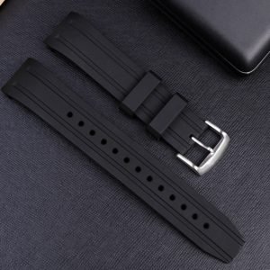 QX fancy goods high-quality Silicone rubber strap with curved end 22mm wide black and blue with Pin buckle YHR07