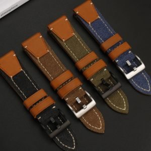 QX fancy goods high-quality Canvas and Cowhide watch strap 22mm 24mm with multiple color and stainless-steel pin buckle YHL11