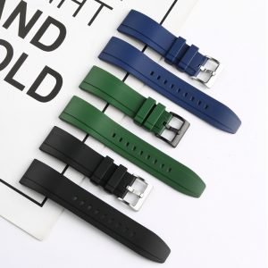 QX fancy goods high-quality soft silicone rubber strap curved end 20mm/22mm with 5 colors butterfly buckle and Pin buckle YHR014