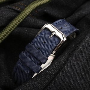 QX fancy goods fashion nylon & leather strap flat end 21mm suitable for AT2140-55L/55E with black and blue colors YHN03